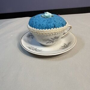 Vintage Winterling Bavaria Porcelain Teacup Pincushion Upcycled Sewing Gift Blue